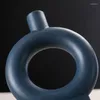 Vasen Nordic Ceramic Circular Hohlhöhle Vase Donuts Blume Pot Pampas Gras moderne Balkon Veranda Wohnzimmer Wohnzimmer Schlafzimmer Dekor Dekoration