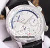 Ny Master Control Q1528420 Power Reserve Bluwhite Dial Automatic Mens Watch Silver Case Läderband Gents Högkvalitativa Watche7930855