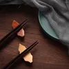 Chopsticks Leaf Shape Wooden Holder Stand Spoon Rest Fork Rack Frame Art Craft Dinner Tableware Kitchen Accessories