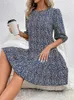 Casual Dresses 2024 Spring Summer Floral Print Mini For Women Fashion Loose Lady Vestidos Vacation Half ärmar A-line klänning