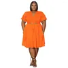 Werk jurken 2024 Zomer mode ruches mouw veter v-hals t-shirt rok twee delige se solide comfortabel casual plus size suit