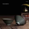 Чашки блюдцы Wizamony 2pcs ручной работы Longquan Celadon Tea Beauty Teaset Teacup Cup Cup Iron Crack Trackle Glaze Китайский фарфор