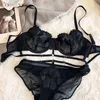 Logirlve Top Women Lace Underwear Set Embroidery Bra Ultrathin B C D Cup Brassiere Transparent Push Up Sexy Lingerie set 240407