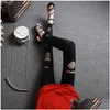 Leggings pour femmes élastiques hautes élastiques trous déchirés à la mode pantalon de stretch noir décontracté 2021 dans des vêtements de livraison de gouttes Dhhah