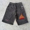 Shorts masculinos estilo hip-hop y2k calças cortadas jeans bordados high street tend tendência verão