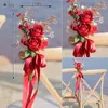 Fiori decorativi 2 pezzi/set Western in stile Western Outdoor Wedding Sedia Back Flower Banquet Decoration Rose Heart Leaf Simulazione Bouquet Z-780