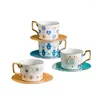 Cups Saucers Turks Blue Evil Evil Hamsa Handstijl Koffie Mok Creatieve keramische thee Melk beker Vintage middag en geschenken