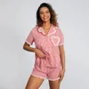 Frauen Nachtwäsche 2 -teilige Lounge Wear Sets Sommerplaid Kurzarm Rüste Trim Lteel Tops Elastic Band Shorts Pyjama