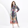 Designer vintage Floral Maxi Shirt Dress Women Button Blood Manga Cardigan Resorts Dresses Runway Ladies Belt impresso Casual Beach Party Robes Roush