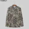 Men's Casual Shirts INCERUN Tops 2024 Korean Style Stylish Mens Leopard Printed Pattern Party Shows Male Long Sleeved Blouse S-5XL
