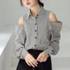 Sexy Off Shoulder Striped Blouse Women Fashion Streetwear Loose Shirts Tops Korean Style Casual Clothing 240407