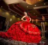 2022 Red Sweet 16 Ball Gown Quinceanera Dresses Sweetheart Backless Arabic Style Appliques Ruched Prom Party Gowns Cheap7831288