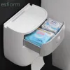 Rzemiosła łazienka samoprzylepna na ścianach papierowy papierowy z szufladą do przechowywania, czarny biały wodoodporny papier toaletowy uchwyt papieru