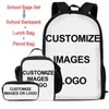 Backpack Cartoon Novelty Polynesian Tribal Tribal 3D Impressão 3pcs/set pupil School Bags Laptop Daypack Lunchag Sags Case de lápis