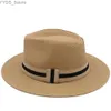 Breda randen hattar hink mens panama hatt sommar bågband fedora sunhats trilby utomhus strand resor storlek US 7 1/4 uk l yq240407