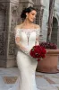 Sukienki ślubne koronkowe aplikacje syrena ślubna sukienki ślubne z ramiona długie rękaw guziki