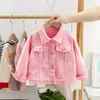 Jackets de cor sólida cor rosa garotas jeans de roupa de vestuário de primavera outono de colar de gola de colar de 1 a 7 anos