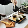 Zestawy herbaciarni Kreatywne czarne ceramiczne herbatę na świeżym powietrzu Przenośne jeden garnek Prezent Four Cup