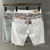 Men's Shorts Korean style luxury summer denim shorts with white embroidery mens designer casual straight fashion denim Harajuku shorts J240407