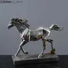 Artes e artesanato resina de cavalos mecânicos artesanato ornamentos esculturas de animais abstrato decoração moderna decoração de prata em prata animais fiures acessóriosl2447