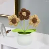 Decorative Flowers Woven Potted Plant High-quality Preserved Handmade Crocheted Small Flower Realistic Yarn For Stylish
