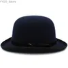 Szerokie brzegowe czapki wiadra męska mieszanka wełny owalny czapkę kręgli fedora hat trilby klasyczny derby sunhat regulowany uk m-l US 7 1/8-7 3/8 yq240407