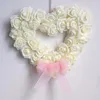 Decorative Flowers Rose Flower Wreath With Bow-knot Wedding Party Love Heart Artificial Garland Front Door Hanging Floral Decoration