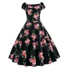 Casual Dresses Floral Print Dress 2024 Sommarkvinnor stämmer upp en linje utanför axelpartiet Womens 50s 60s Rockabilly Vintage