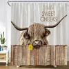 Tende per doccia Highland Cattle brown Farm Animal Animal Grassland Nature Scenery Tenda Tessuto Set di decorazioni per il bagno per la casa