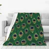 Cobertores Green Peacock Feathers Merch Blanket Coral Fleece Plush Spring/Autumn Sofá LONGOPLO