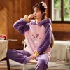 Vêtements maison Hooded 2pcs Pajamas Suit Flannel Nightwear Women Sleep Set Intime Lingerie Casual Long Man Skins Habots