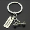 Keychains Lanyards 1pc Strength Sports Barbell Dantg Charm Weight Fitness With Words Gym CrossFit Keyring Keychain Gifts To Man Q240403