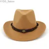 Breda Brim Hats Bucket Western Cowboy Fedora Hat läderband Men Panamanian Women kände sig bred trilby Gentleman Jazz Womens Party Chapeu YQ240407
