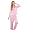 Thuiskleding herfst nieuwe lange slaap roze streep ijs zijden pyjama set dames lange slaap pyjama's huis twee delige set gratis leveringl2403