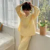 Home Clothing Koreanische Version Solid Color Long Sleeved Pyjamas für Frauenset kann extern mit reiner Baumwolle in SPR getragen werden