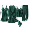 Vêtements à domicile Green Velvet 4pcs Pajamas Suit intime Lingerie Femmes Sleep Casual Sleepwear 2024 Automne Slembearwear