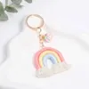 Keychains Lanyards Lovely Wool Rainbow Colorful Glass Ball Unicorn Key Rings Handmade For Women Girls Friendship Gift Handbag Jewelry Q240403