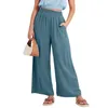 Frauenhose Sommer Baumwolle Weitbein Frauen Lose Palazzo Heuchen Pocket Elastic Taille Button Casual Pantalones Mujer Modernos