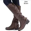 Botas de couro feminino de inverno grande alça de tira feminina feminina fivela knight