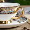 Canecas copos de café pires britânicos no estilo de vento britânico de alta qualidade porcelana e pires retro europeu de chá da tarde preto