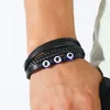 Bangle Fashion Blue Leather Bracelet For Man Multilayer Weaving Magnet Punk Jewelry