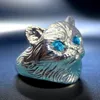 Design vintage Sculpted Cat Head Ring, soft-end, Diamante Inclado anel aberto Anel de moda e personalizados Acessórios para homens e mulheres