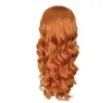 Long Wave djup orange syntetisk peruk för kvinnor naturliga fluffiga mellersta 13x4 sektion fram spets värmebeständig daglig fest headcover brasilianskt hår inget lim