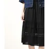 Kjolar Toyouth Women kjol 2024 sommar hög midja a-formad lös skarvning ihålig spets elegant kontor pendling svart mitten av längden