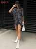 Home Clothing OOTN Street Black Letter Print Pajamas 2 Piece Pyjamas Spring Short Sleeve Lapel Shirts Elastic Waist Shorts Nighties