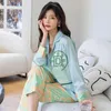 Roupas em casa Imprimir pijamas Terne Sleep Conjunto Lady Nightgown Wear 2pcs Topspants Sleepwear Setin Lounge Pijamas Lingerie íntima