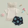 Kläderuppsättningar Baby Girl 3st Western Outfits Short Sleeve Tassel Tops Graphic Shorts Pannbandsset