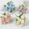 Dekorativa blommor 32 cm Silk Rose Artificial Bouquet Holding Hortensea Combination For Home Wedding Party Table Decor