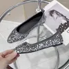 Kledingschoenen 2024 Spring puntige teen ondiepe vrouwen platte mode bling pailletten materiaal dames elegante ballerina's slip op ballet