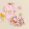 Clothing Sets Born Baby Girl Summer Outfits Cute Short Sleeve Letter Romper Tops Ruffled Floral Shorts Headband 3Pcs Infants